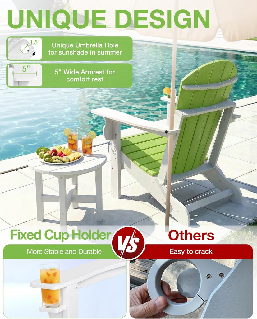 Folding Adirondack Chair, 25 Year Fade Proof Outdoor Patio Chairs | 400 LBS Capacity,Wooden Textured,All-Weather