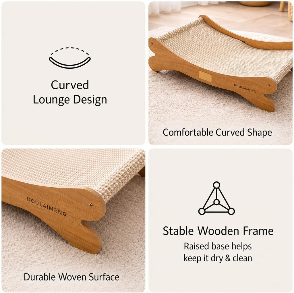 Wooden Cat Hammock Bed - Elevated Pet Lounger for Cats & Small Dogs, Sturdy Natural Wood Frame, Breathable Mesh