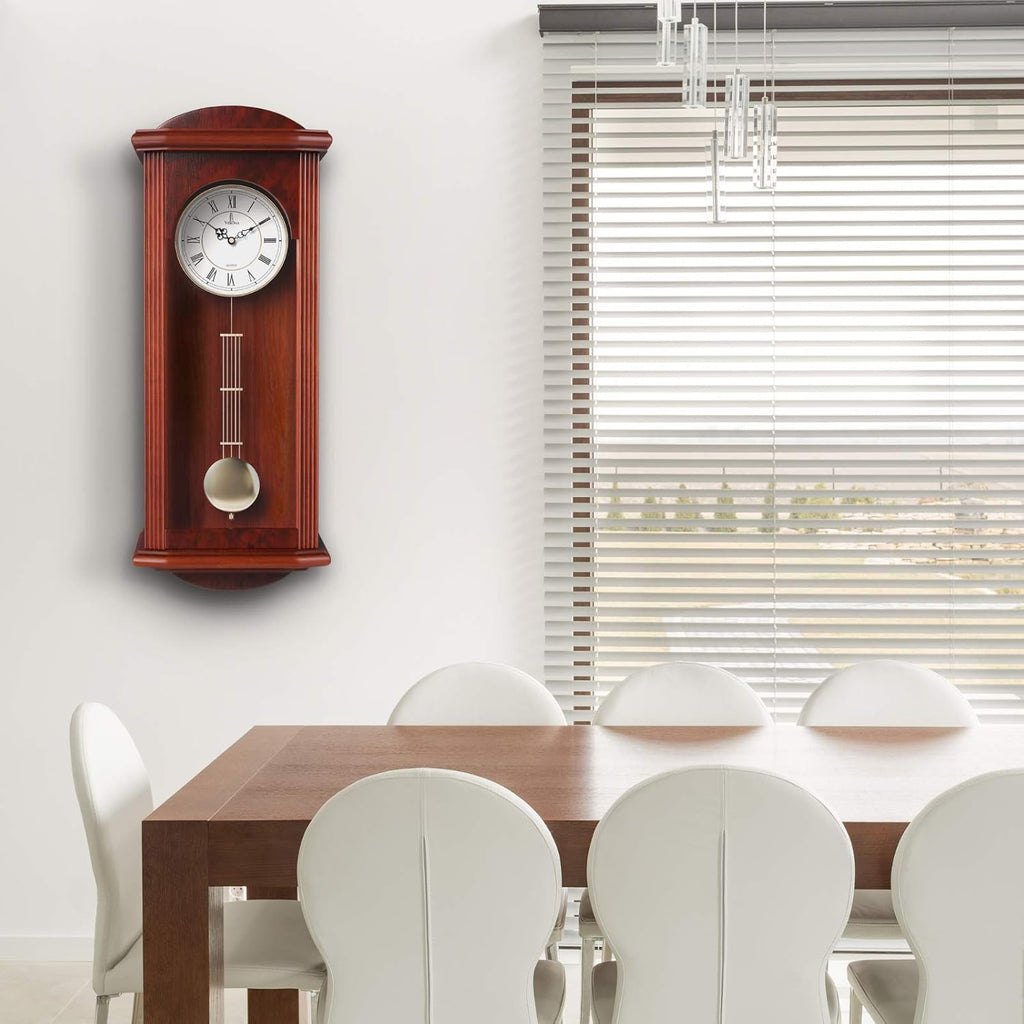 Pendulum Wall Clock, Silent Decorative Wood Clock with Swinging Pendulum, Battery Operated, Large Red Wooden Design, for Living Room, Kitchen, Office & Home Decor, 26.75 x 11.5 inches A134-B074CK8S8J
