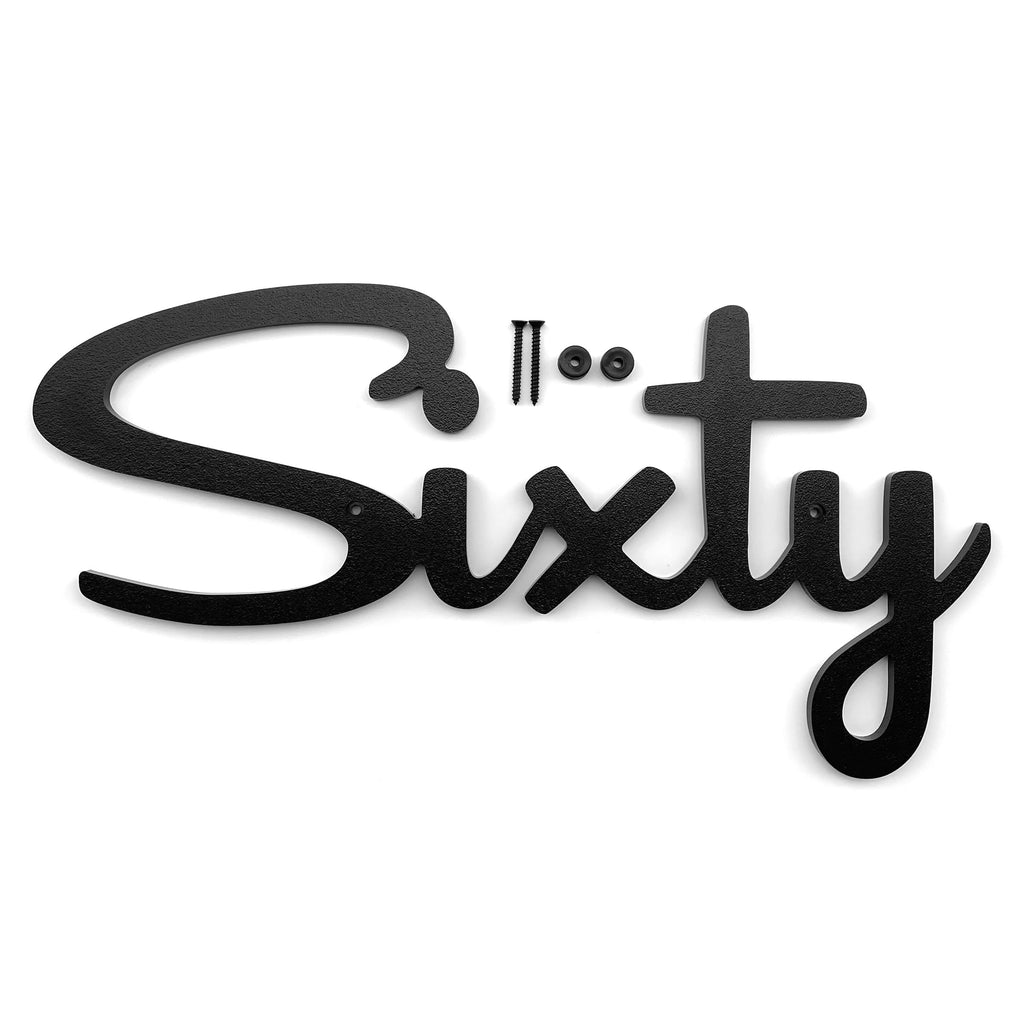 Mid Century Modern Cursive House Numbers, 5 inch black plastic MCM script address words with stainless steel screws