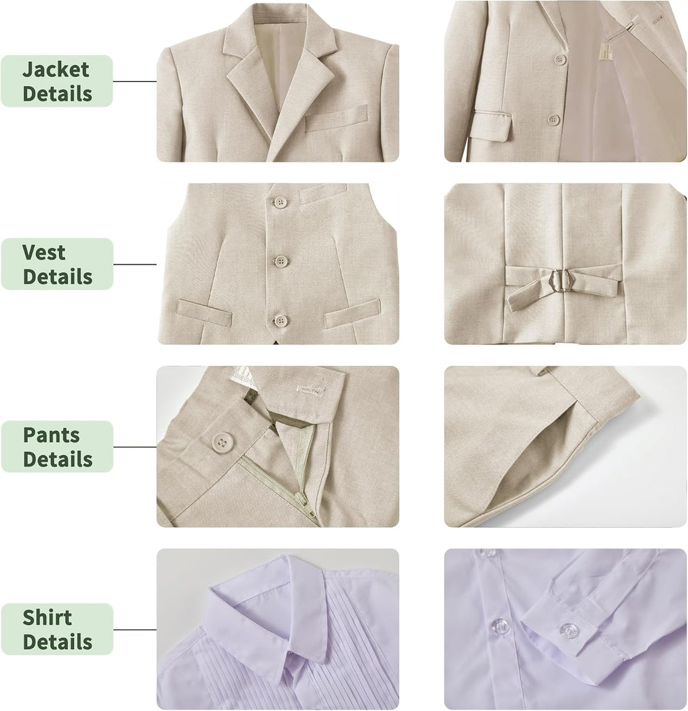 Boys Suit for Kids 6 Pieces Formal Dresswear Set for Wedding