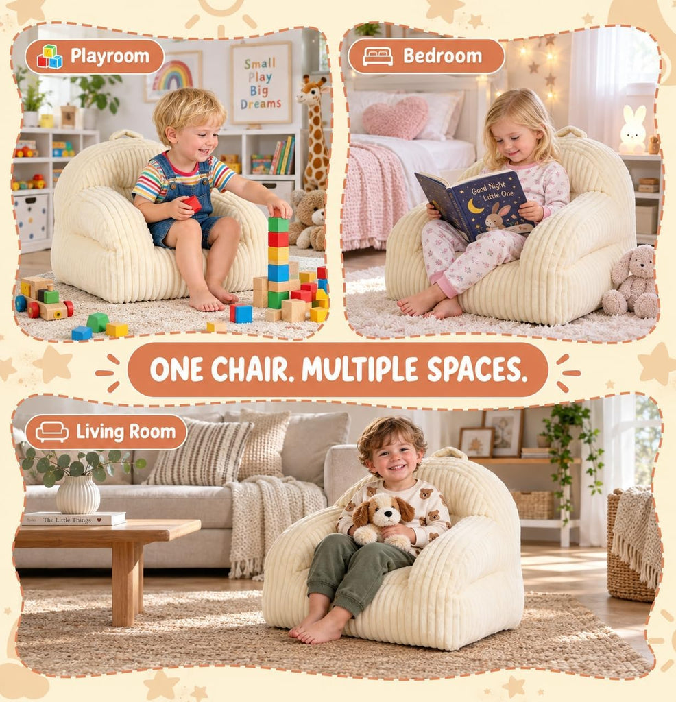 Kids Sofa Chair, Comfy Bean Bag Chair with Armrests, Ages 3 and Up, Beige
