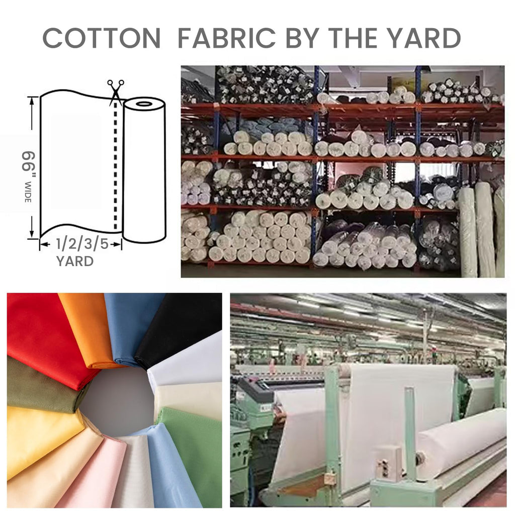100% Combed Cotton Fabric by The Yard, 66 inches Wide, Premium Soft Breathable Cotton Cloth, Durable Fade Resistant