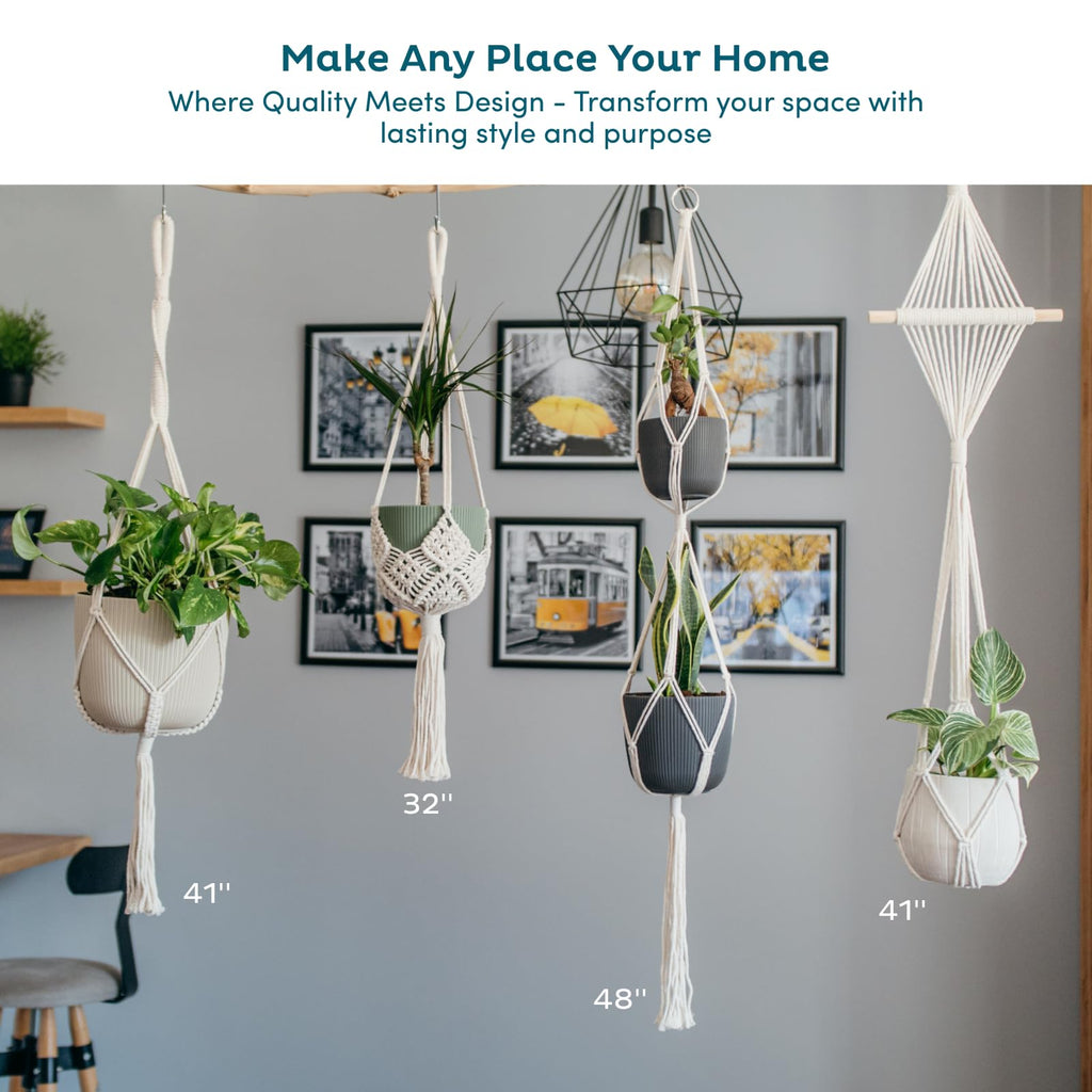 4-Pack Macrame Plant Hangers with 8 Hooks - Hanging Planters for Indoor Plants, Boho Macrame Hangers Indoor Outdoor