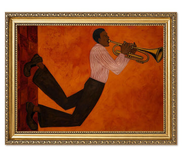 Vintage Gold Framed Black Man Wall Art, Abstract African American Jazz Musician Pictures Wall Decor, Mid Century