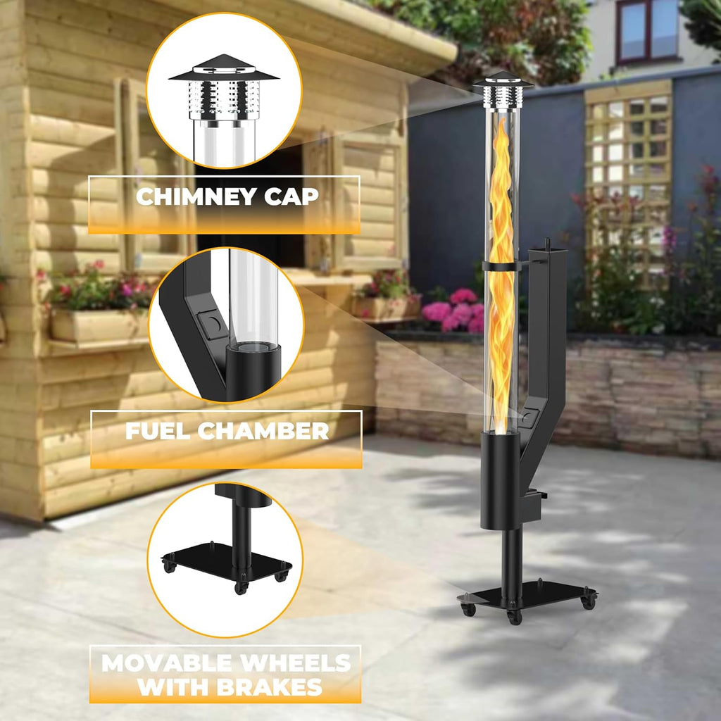 Outdoor Pellet Fire Pit - Spiral Swirling Flame Column with Glass Tube, Creates Cozy Patio & Garden Ambience