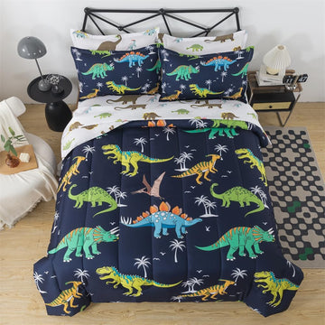 7 Pieces Dinosaur Comforter Full Kids Jungle Dinosaur Bedding Set Bed in A Bag for Boys T-Rex Dino Comforter and Sheets Set for Teens Girls Coco Animal Bed Sets Home Decor