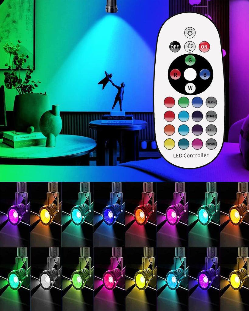 Track Lighting Heads 12W Multicolor Remote LED Track Lights Fixtures for Accent Retail Kitchen Artwork,120V Linear