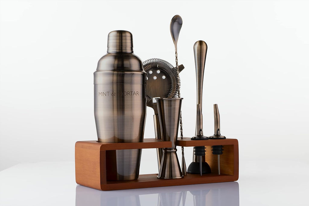 Cocktail Shaker Set - 7-Piece Stainless Steel Bartender Kit with Premium Bamboo Stand Bartending - All-in-One - Set of 7