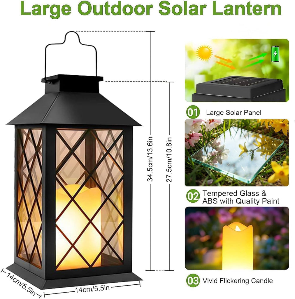 4 Pack Large Tempered Glass Solar Lanterns Outdoor Waterproof
