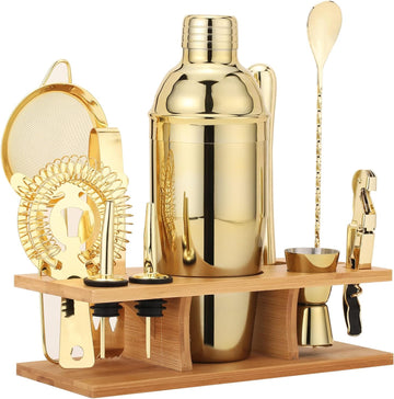 Shakers Bartending, -Cocktail Shaker Set Gold Drink Mixer with 25oz Martini Shaker,Muddler,Bar Spoon and More - Set of 11