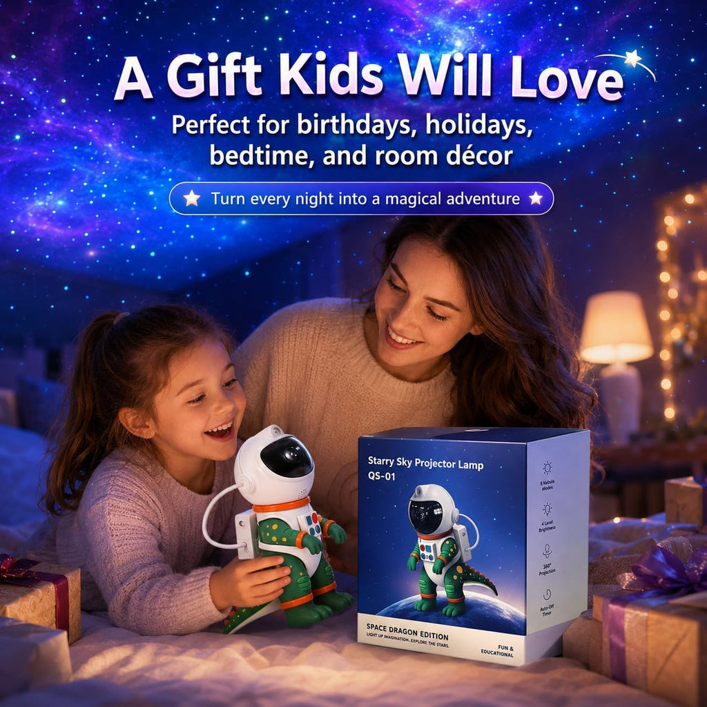 Galaxy Star Projection Night Light, Dinosaur Astronaut Space Projector with Timer, Remote Control, 8 Lighting Modes