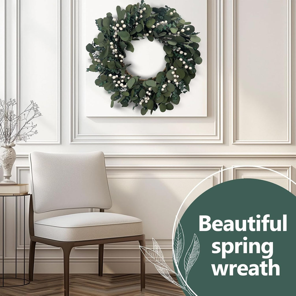 26 Inch Preserved Eucalyptus Wreath for Front Door, Real Touch & Natural Scent Everlasting Greenery, Farmhouse Rustic