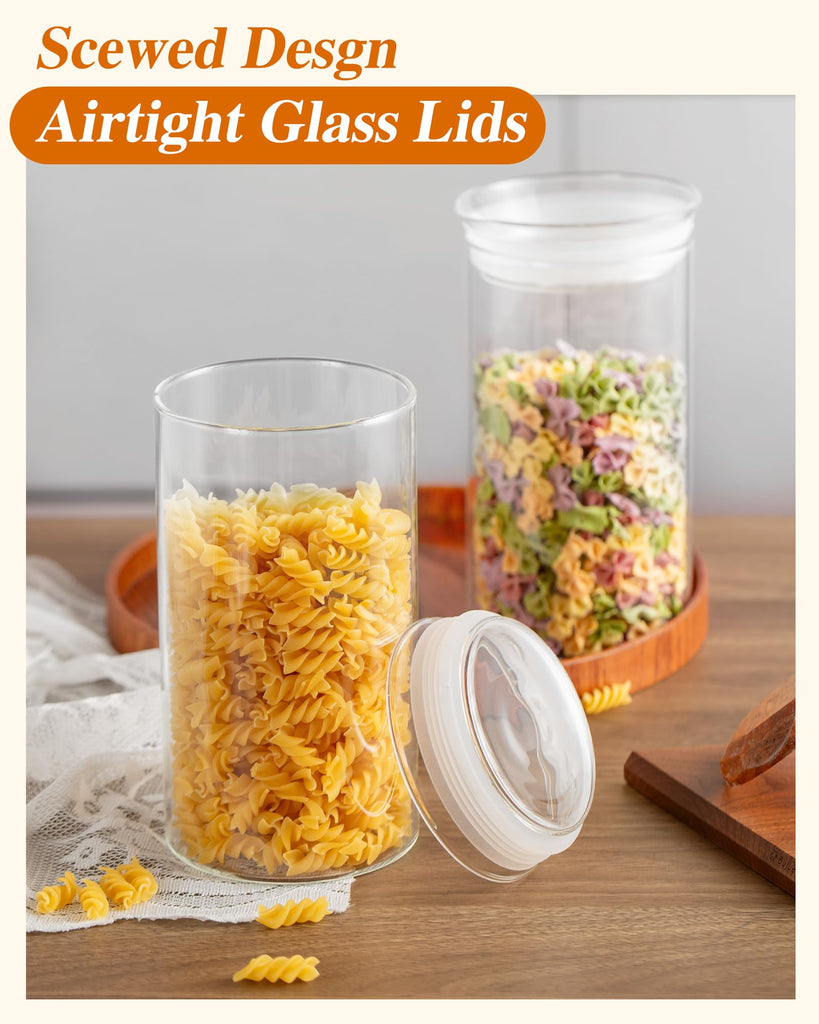 Glass Canisters with Airtight Lids, Set of 2 50oz Tall Storage Jars