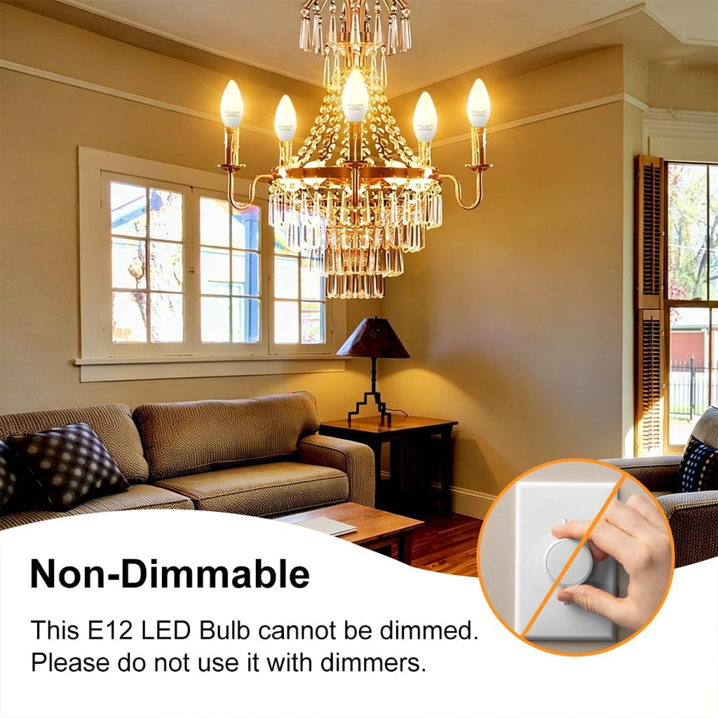 E12 LED Candelabra Bulb 4W 3000K Warm White for Ceiling Fan Light