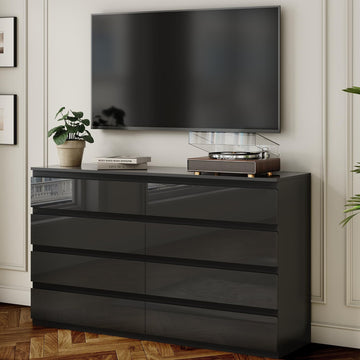 8 Drawer Dresser Black 55" Wide Multi-Functional Storage Organizer