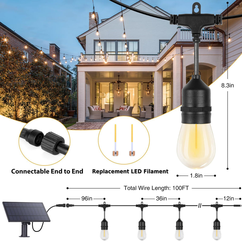 Solar String Lights Outdoor Waterproof Edison String Lights