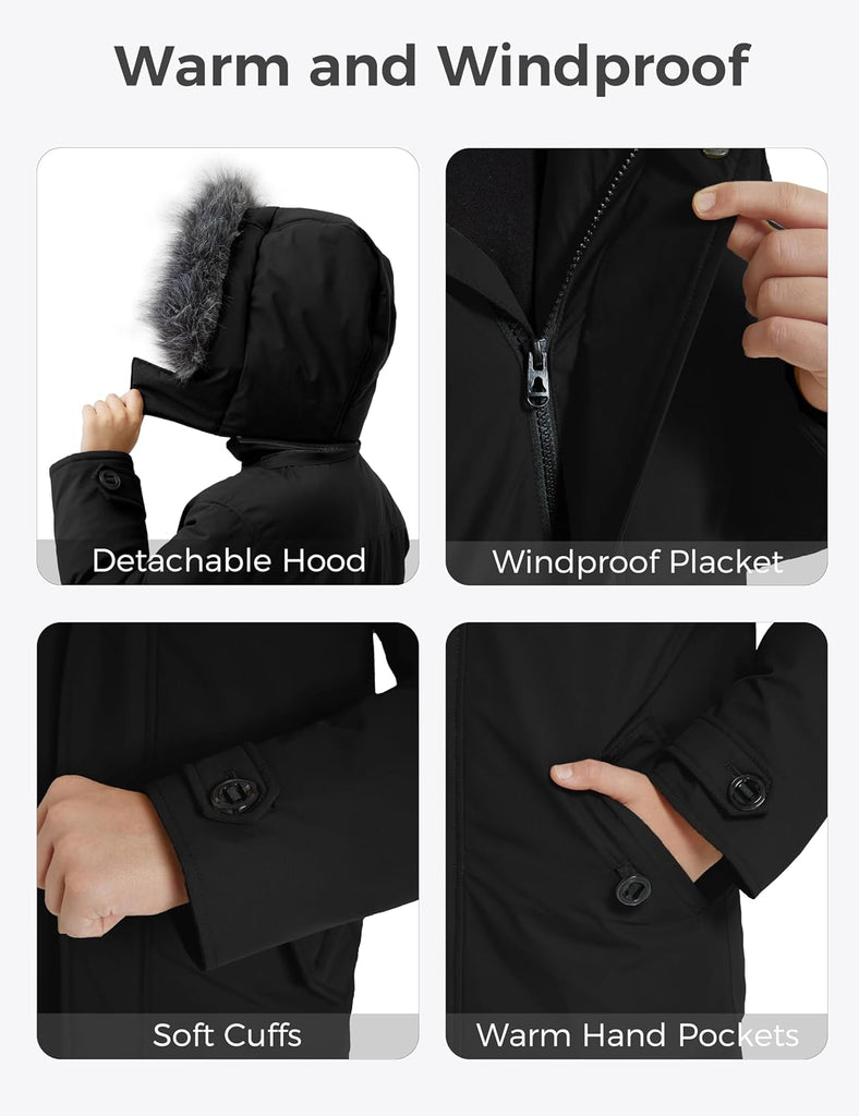 Boys' Winter Coat Waterproof Puffer Jacket Fleece-Lined Parka Hooded