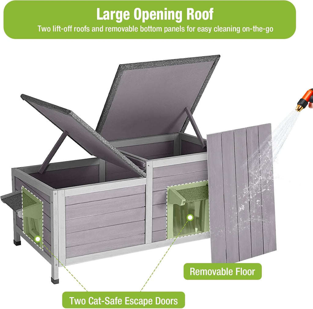 Outdoor Cat House Weatherproof Feral Kitty Shelter for Winter Cat Condo with Large Opening Roof (1-Story)