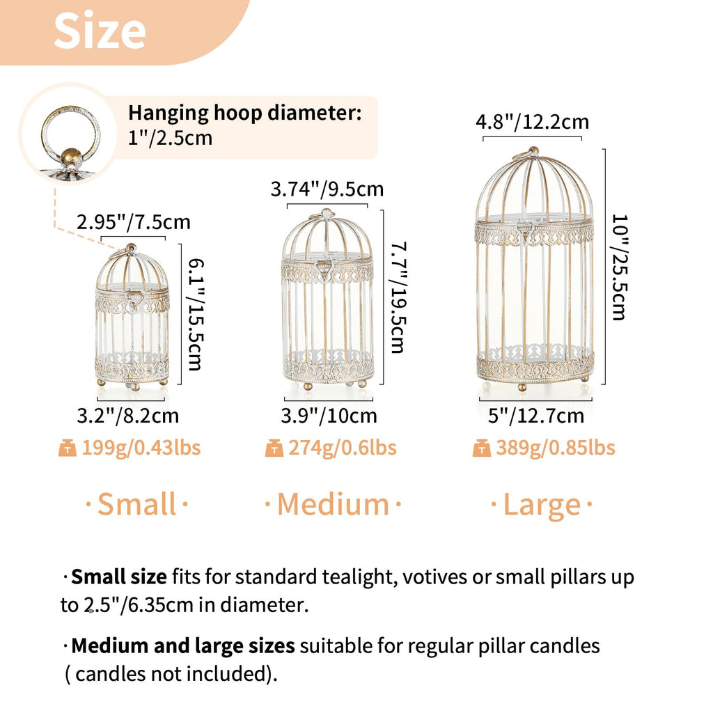 Decorative Candle Lanterns White, Distressed White Metal Bird Cage