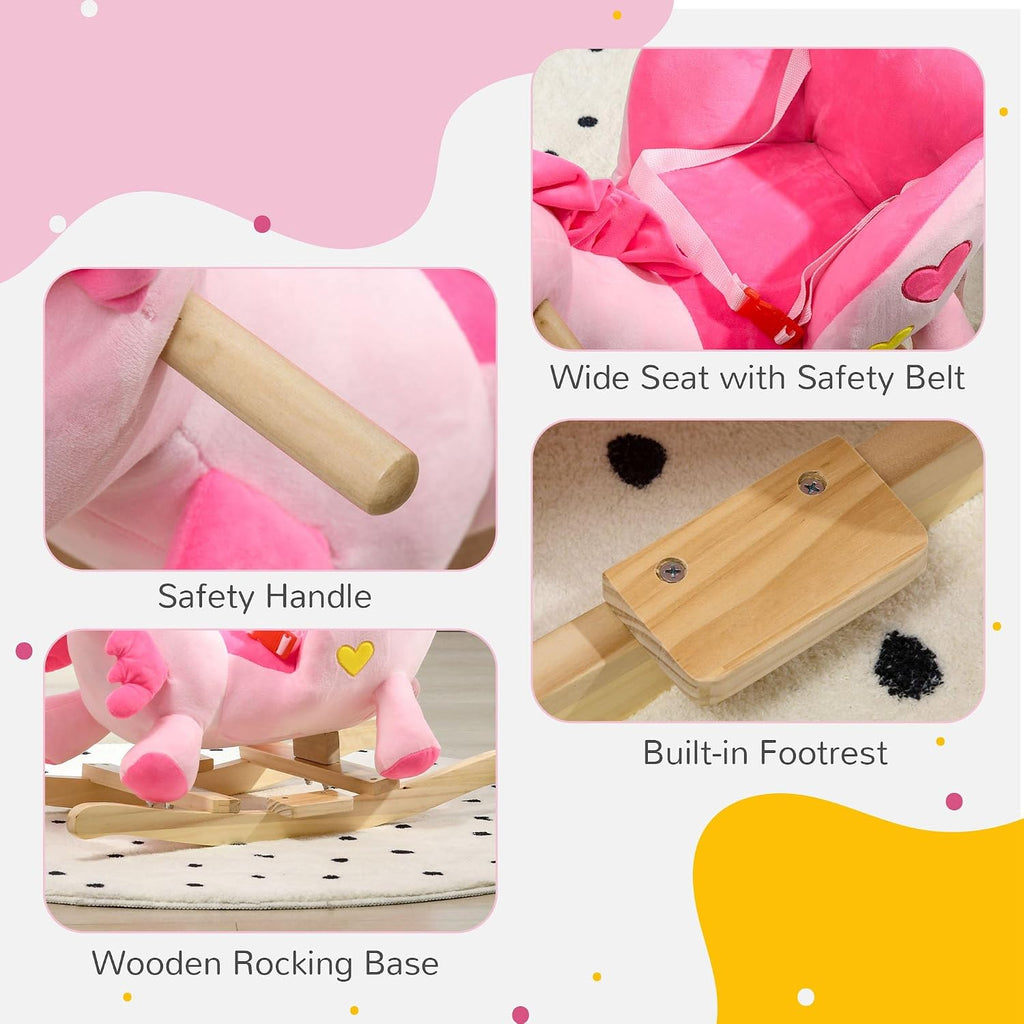 Baby Rocking Horse with 32 Songs Wooden Base for 1.5-3 Year Old, Pink