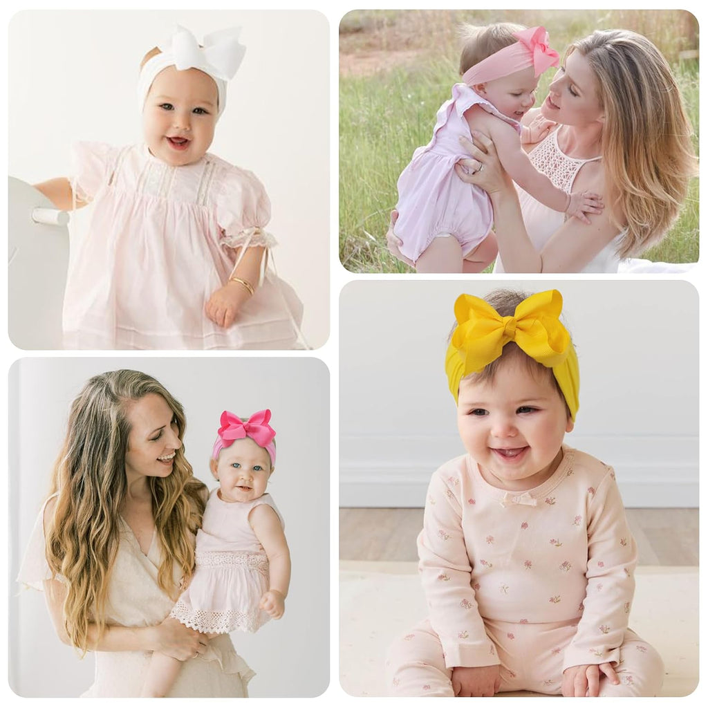 20 Colors Baby Girl Headbands with 4 Inches Hair Bows Nylon Turban Head Wraps Headbands for Newborn Infants