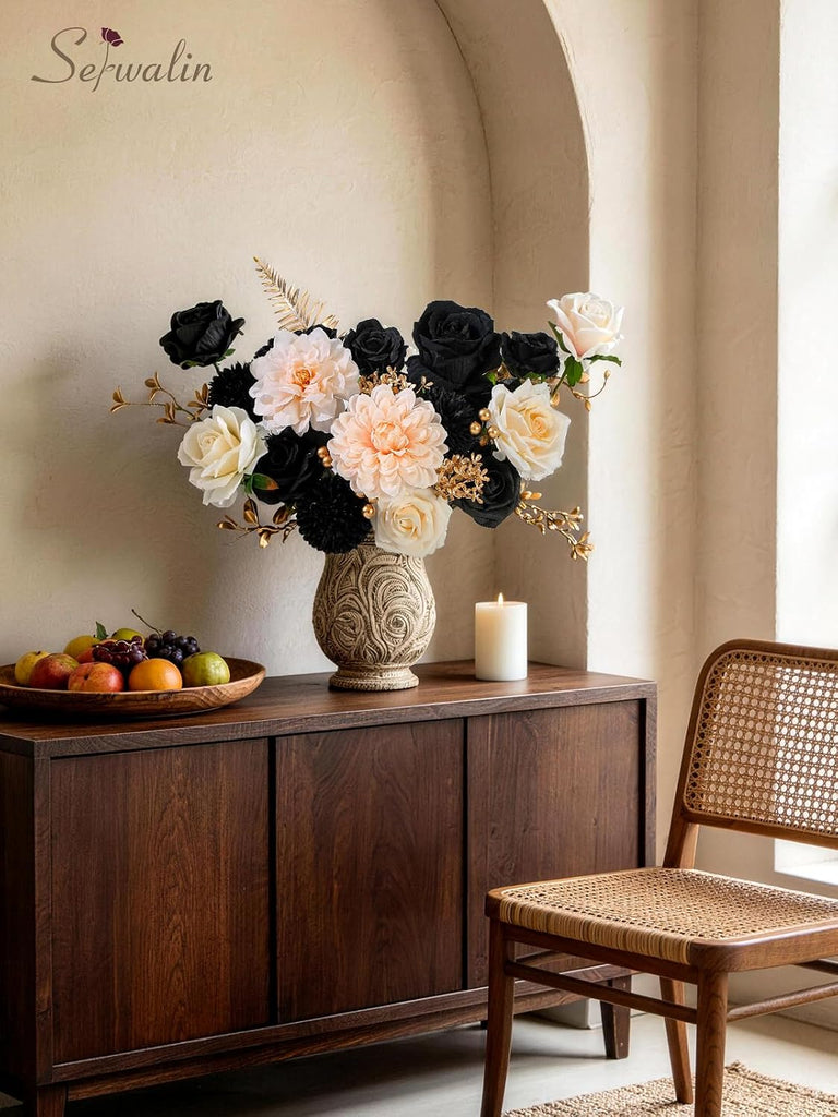 Artificial Flowers Black Gold Champagne Silk Flowers for Wedding