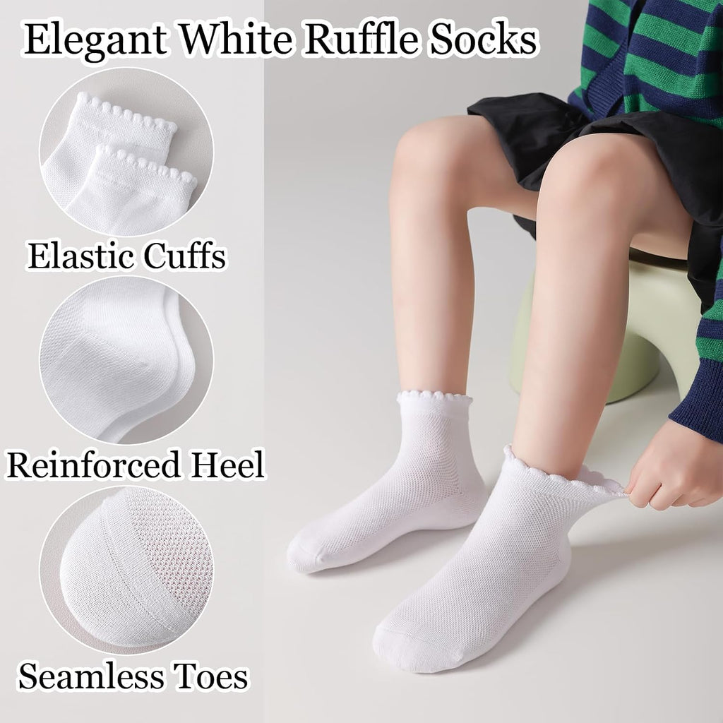 White Ruffle Socks Seamless Cotton School Uniform Ankle Socks