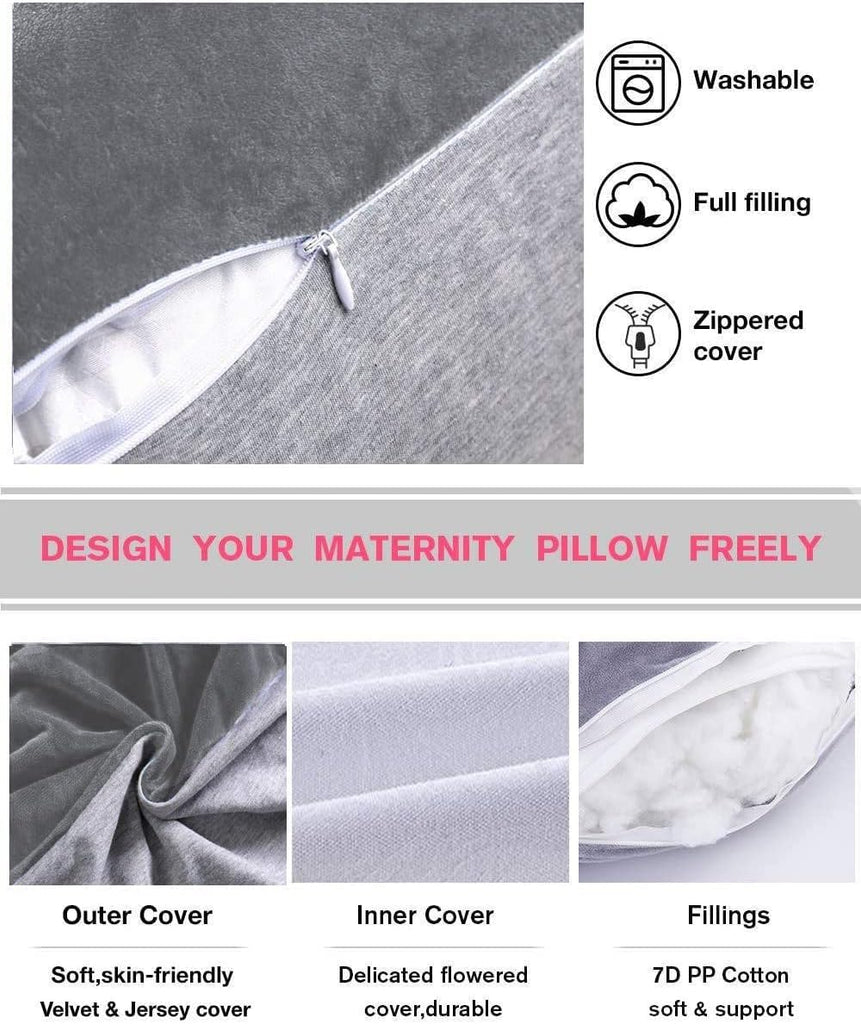 60in Full Body Pillow | Nursing, Maternity and Pregnancy Pillow | Extra Large U Shape Pillows with Detachable Side