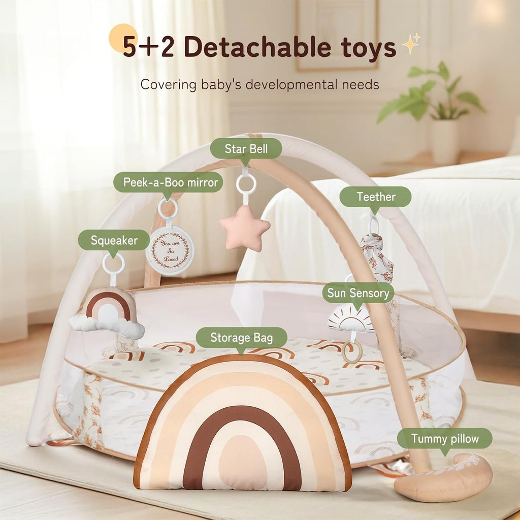 In-1 XL Large Baby Gym & Ball Pit, Play Mat & Play Gym, Combination Baby Activity Gym with Milestone Cards