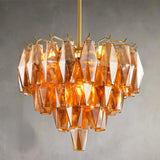 Pendant Light Kitchen Island, Brass Chandeliers for Dining Room, 4-Light Gold Pendant Lighting, 17" Modern Round Chandelier for Bedroom, Tiered Amber Glass Pendant Light Fixtures For Living Room A118-B0FCF8HC8G