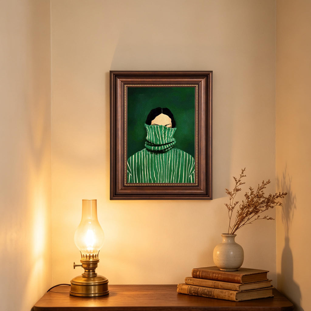 Framed Abstract People Wall Art Eclectic Woman Portrait Canvas Wall Decor Mysterious Female Picture Minimalist Woman