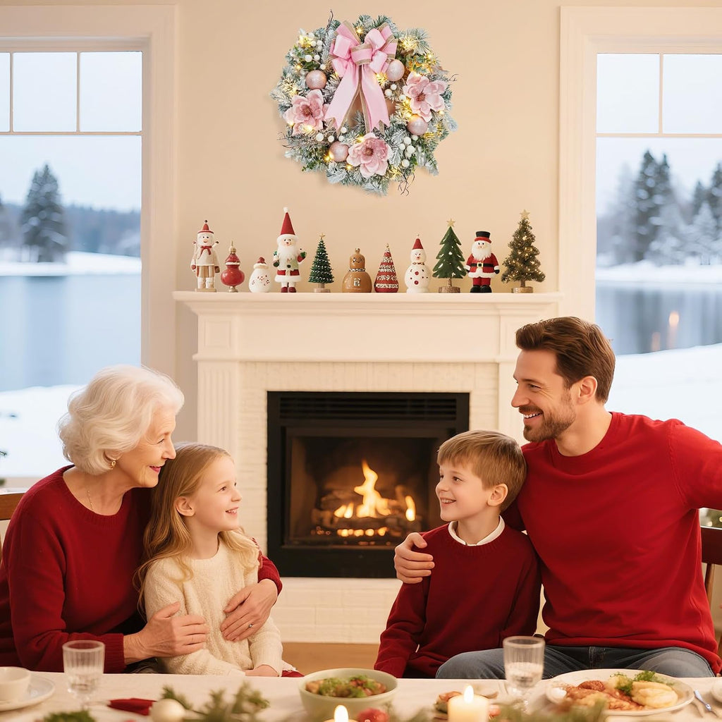 Pre-Lit Christmas Wreath for Front Door, 24 Inch Large Xmas Wreath for Holiday Decor, Battery Operated Xmas Lighted