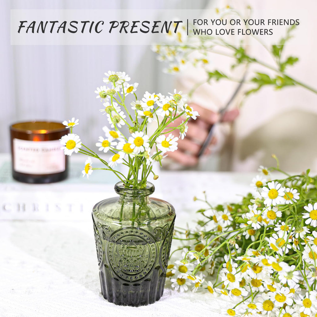 Glass Bud Vase Set of 5, Small Green Flower Vases for Centerpieces