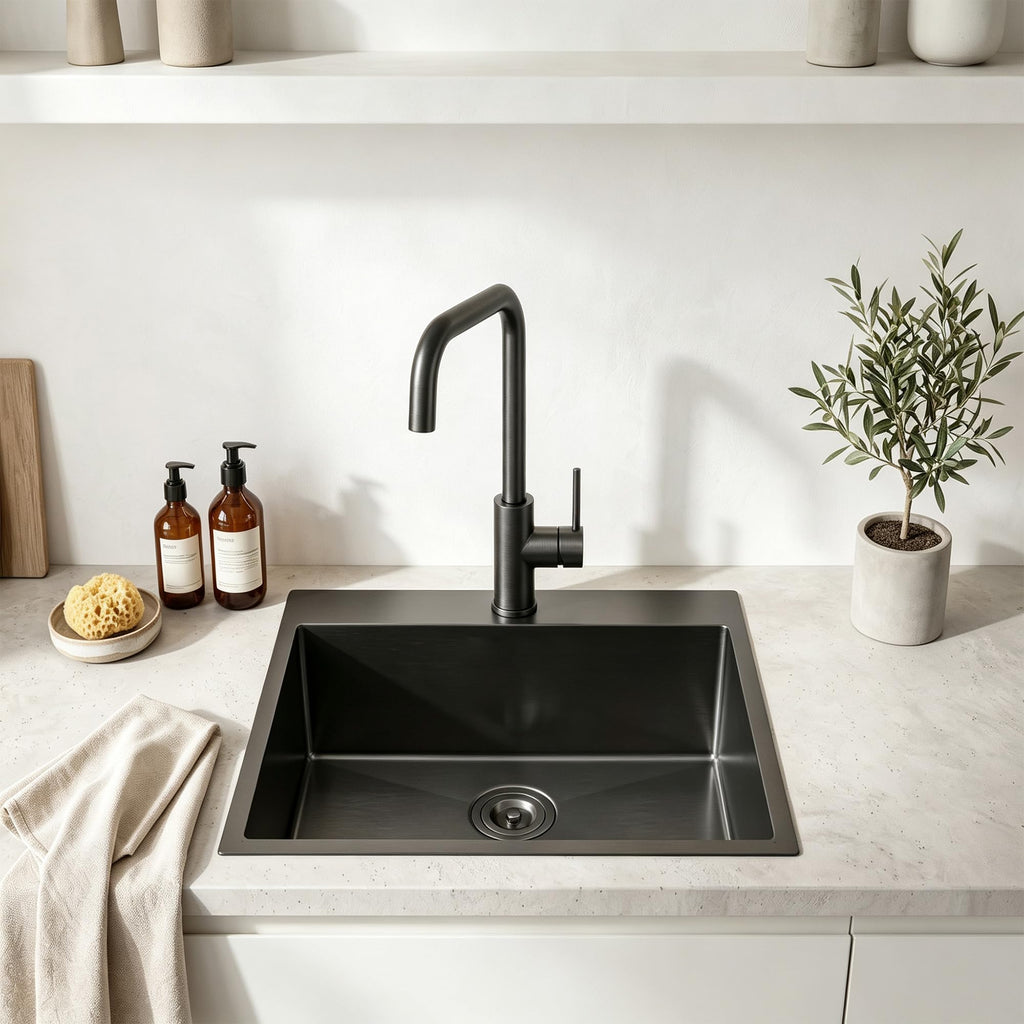 18x18 Inch Black Drop In Bar Sink, Small Kitchen Sink, with Drain