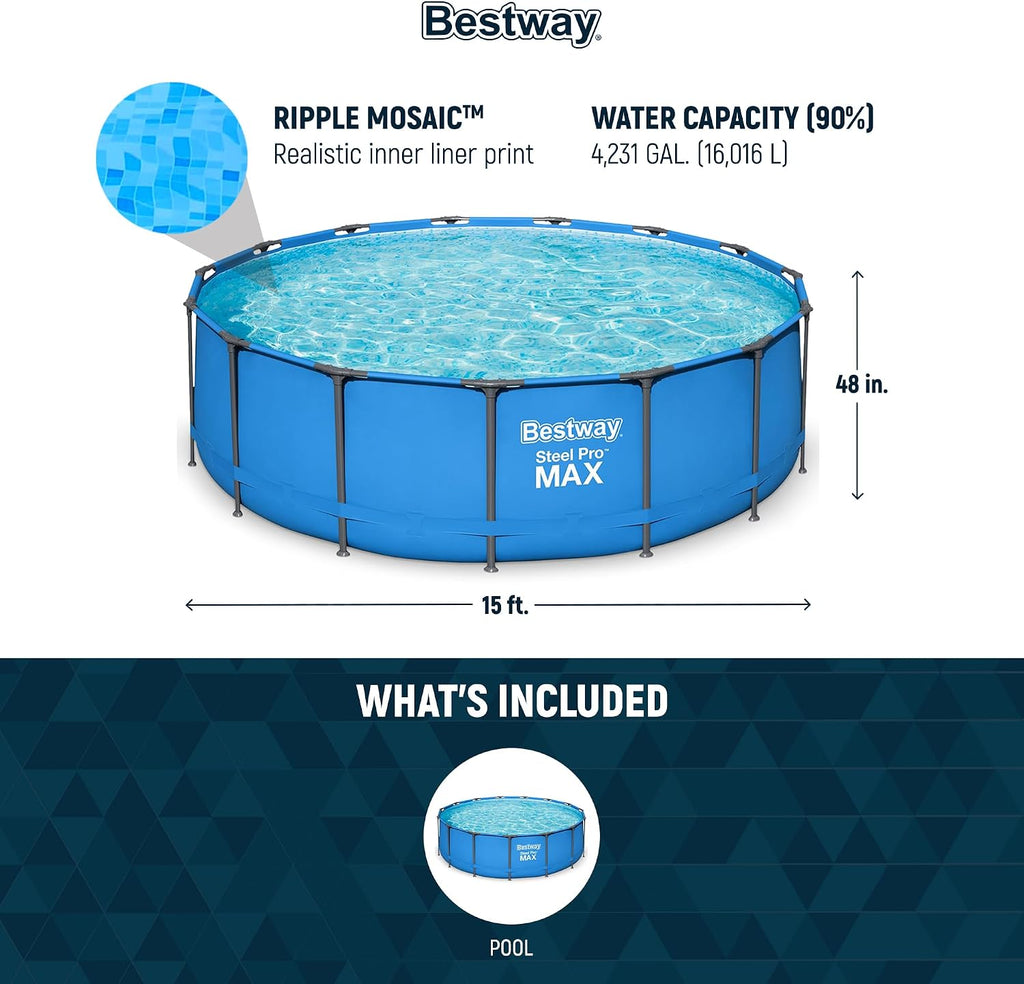 2 Pack Steel Pro MAX Above-Ground Swimming Pool, 15' x 48" Round Metal Steel Frame Backyard Family Pool, Blue, Pool ONLY - Set of 2