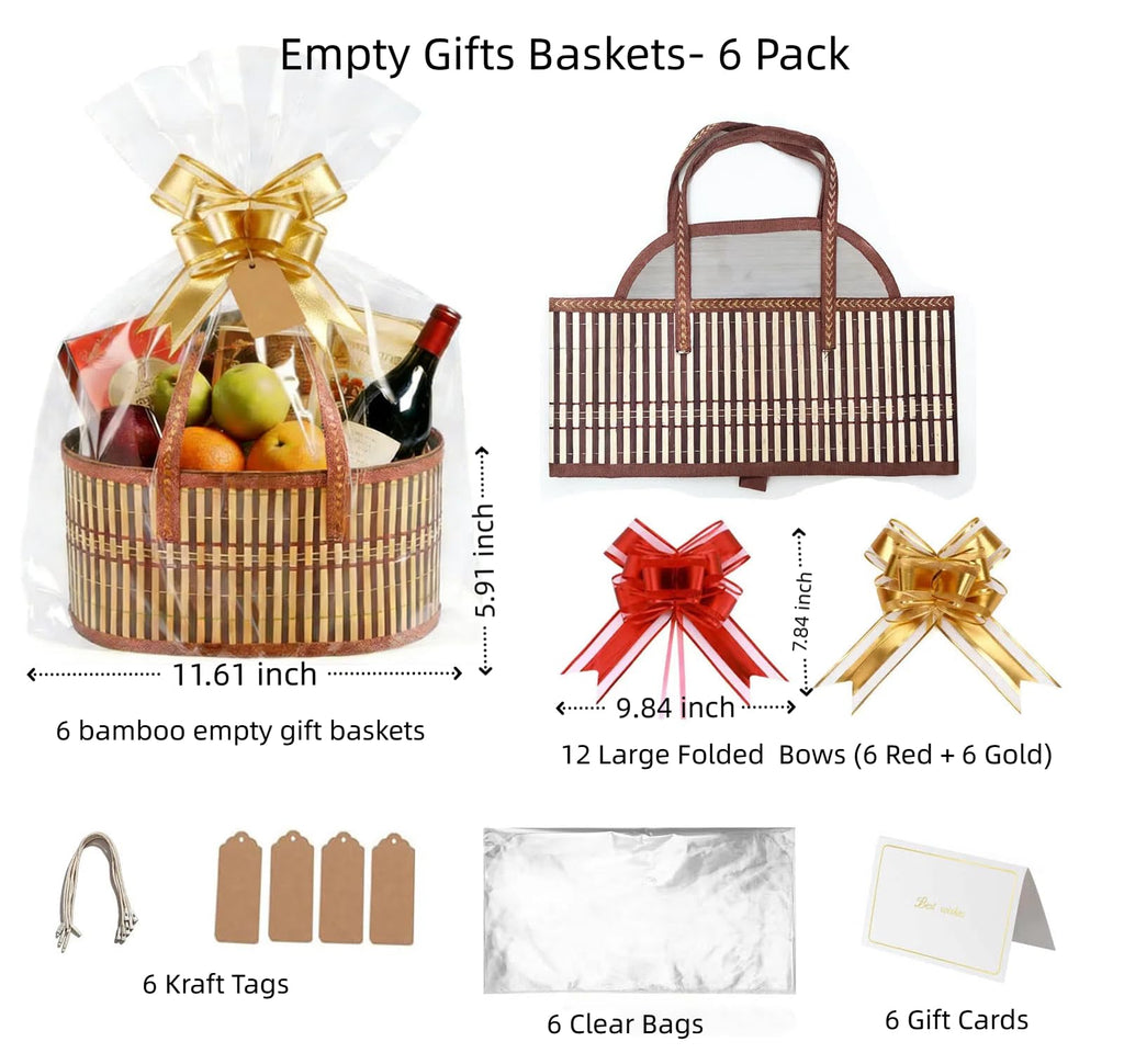 6 Set Baskets for Gifts Empty Bulk Large Woven Bamboo Gift Basket Empty