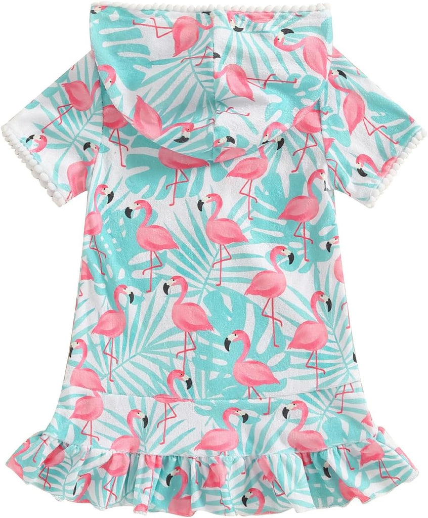 Girls Hooded Zip Terry Coverups Swimsuit Kids Baby Girl Floral Print Short Sleeve Swim Cover-Up Swimwear