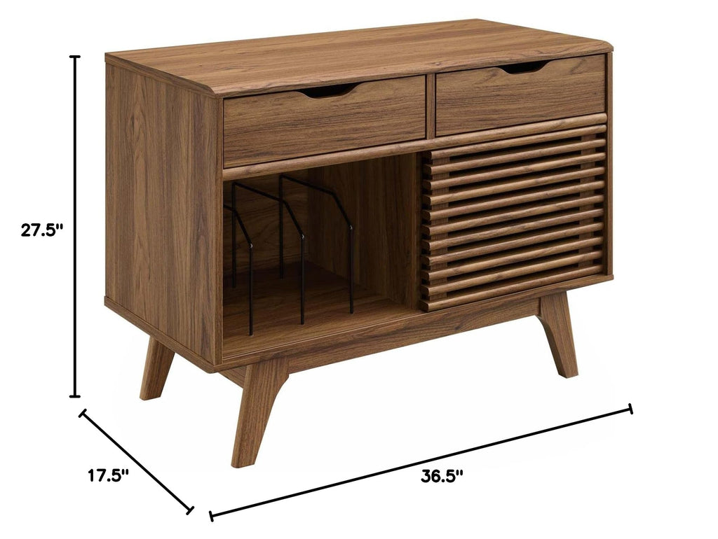 Render Mid-Century Modern Vinyl Record Storage Display Cabinet, 37 Inch, Walnut