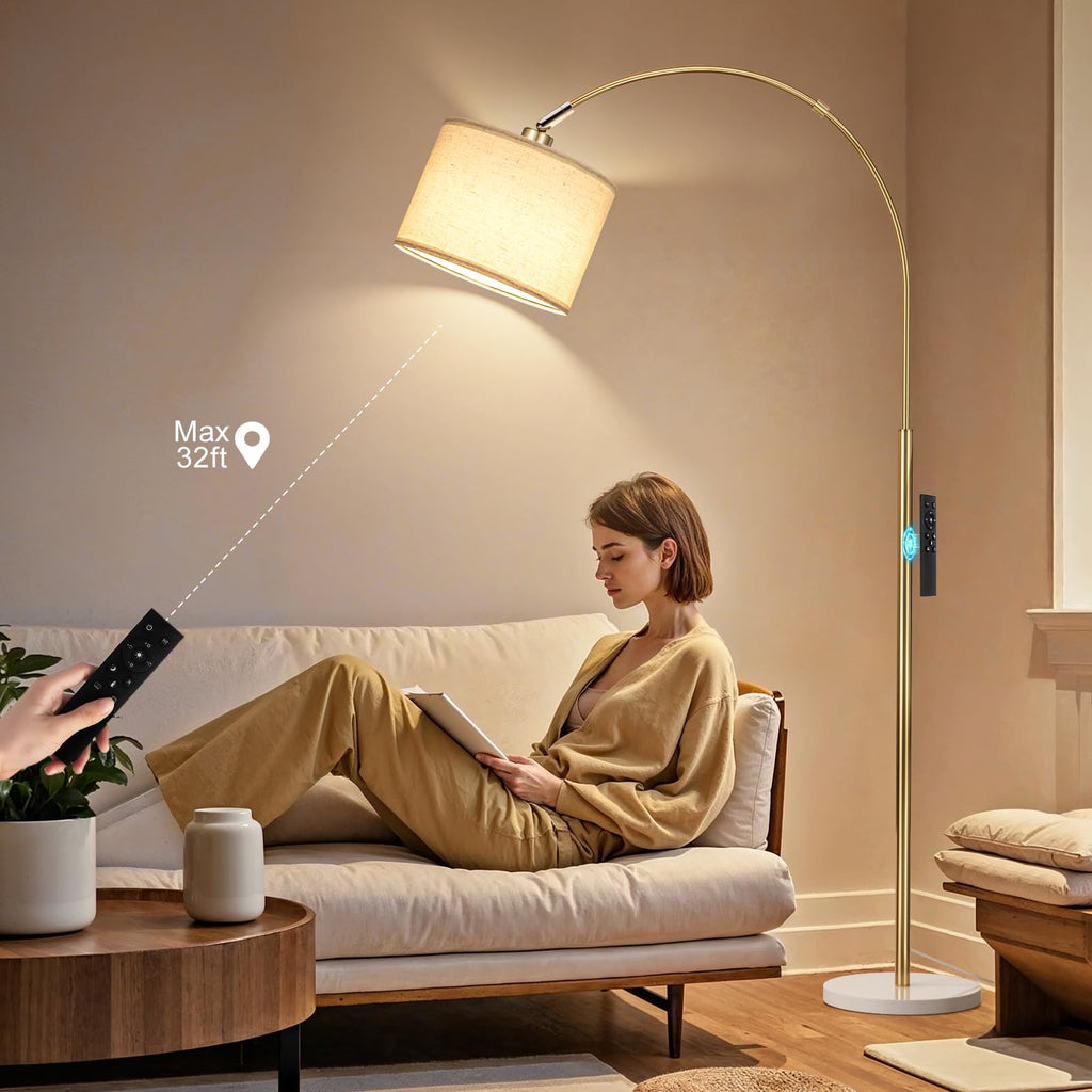 Dimmable Arc Floor Lamp with Remote, Color Temp Adjustable, Marble