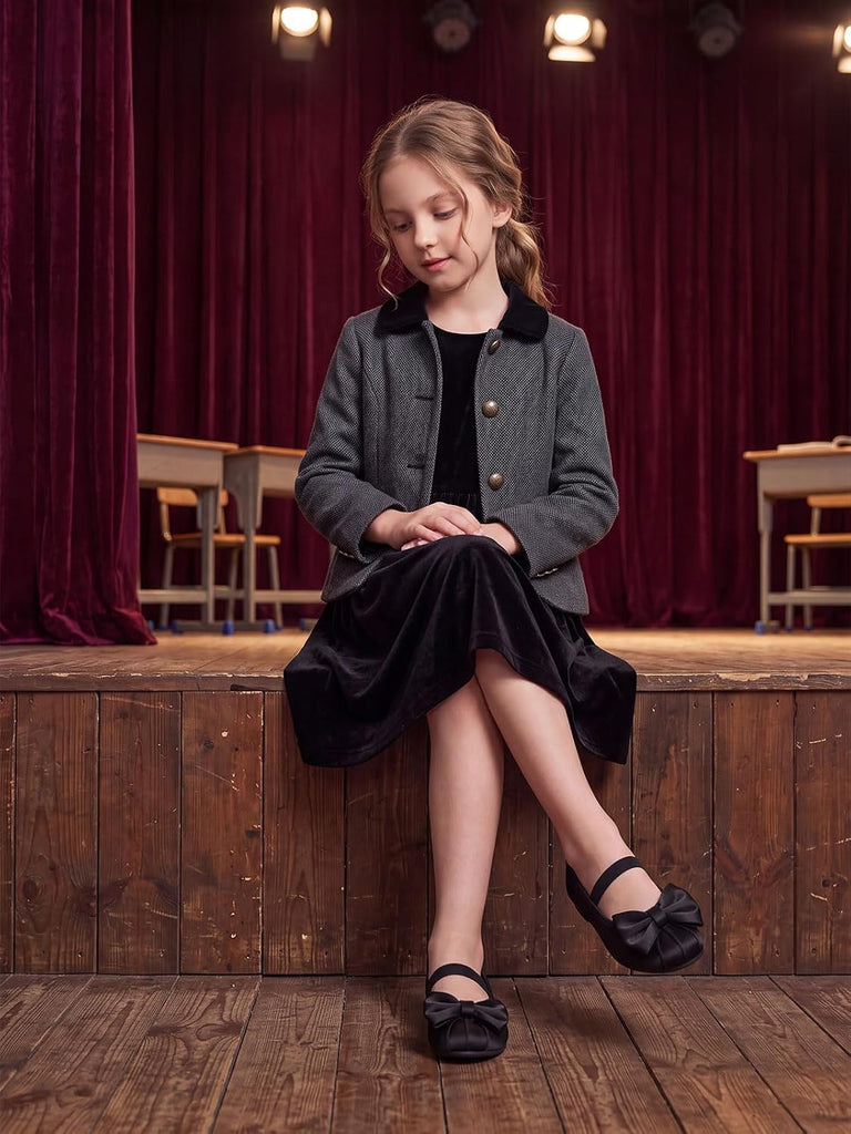 Girls Dress Shoes Bow Ballet Flats Satin Square Toe Mary Jane Shoes