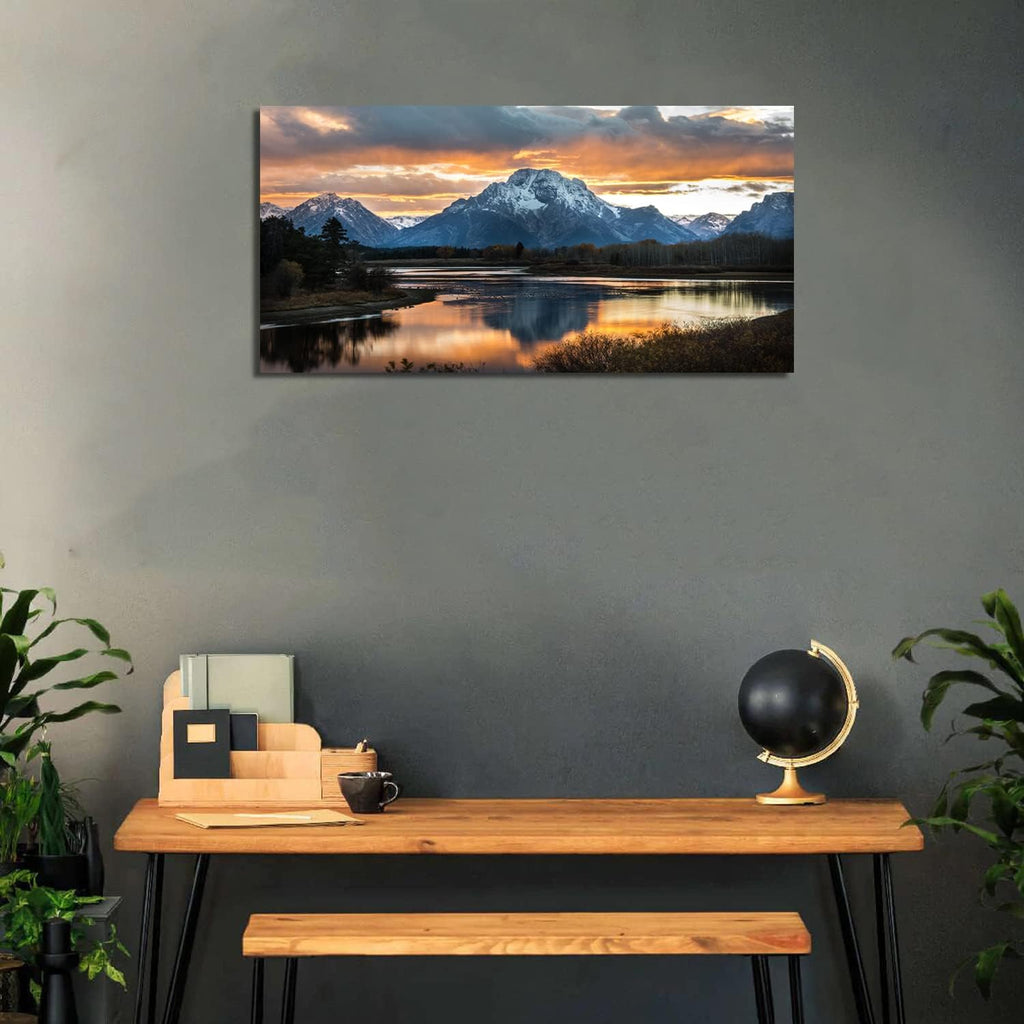 Sunset Mountain Wall Art Nature Grand Teton Landscape Canvas Wall Decor National Park Wall Art Oxbow Bend Snake River