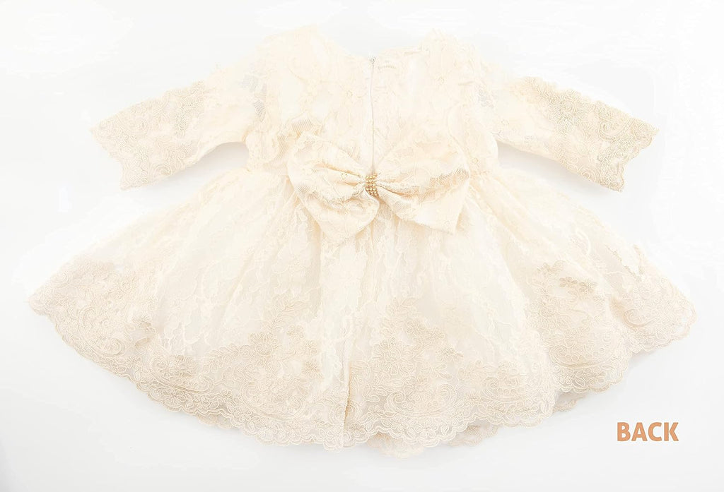 Newborn Baby Girl Lace Dress Set, 4 Pieces Outfit for Special Occasions (US, Age, 0 Months, Gold, Ivory (with Gift