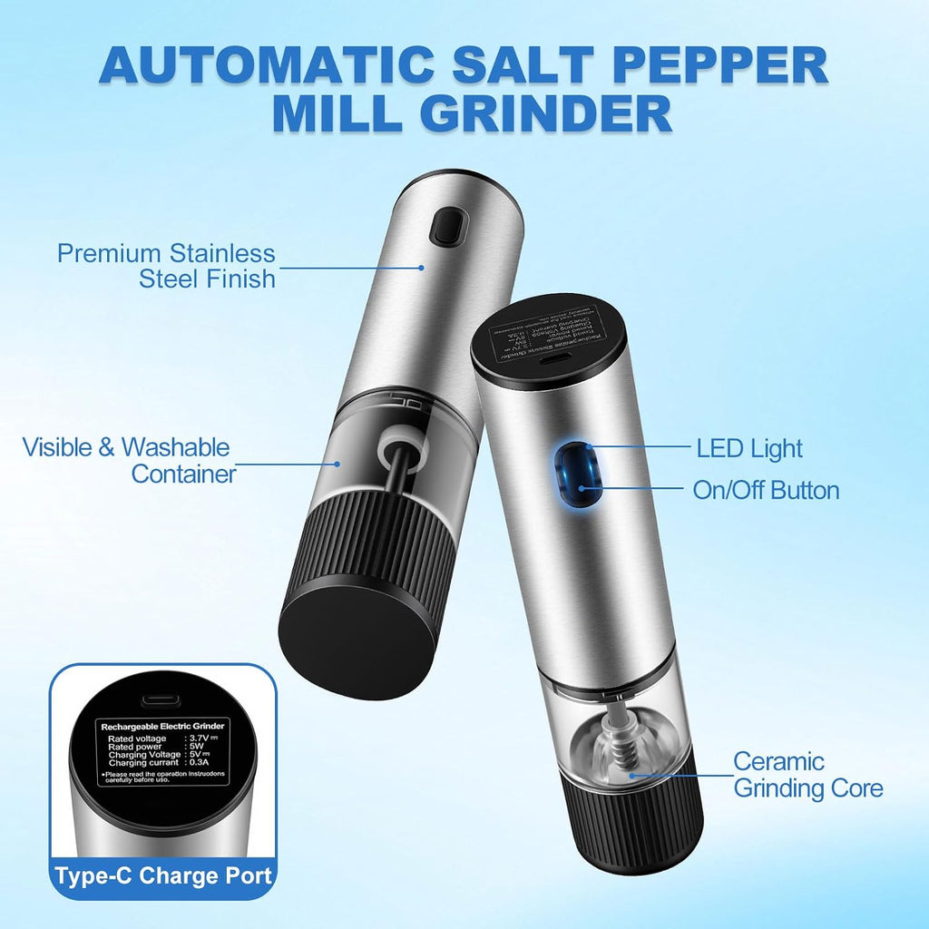 Electric Salt and Pepper Grinder Set Rechargeable,2 Pack Mill&Shakers - Set of 2
