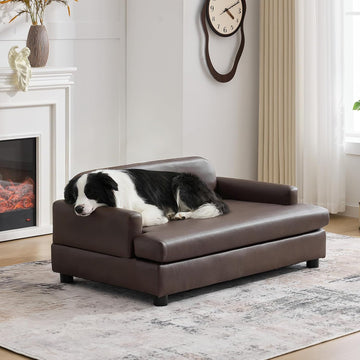 Luxury Dog Sofa Bed Elevated Pet Couch with Durable Waterproof Leather