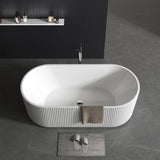 67 Inch Acrylic Freestanding Bathtub with Textured Stripes, Deep Soak Tub, Space-Saving, Glossy Surface, Luxury Spa