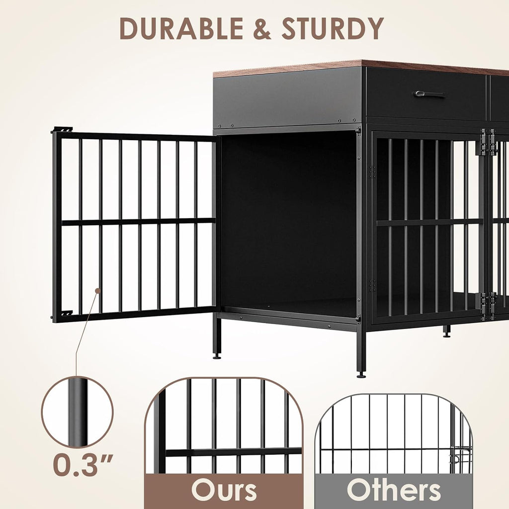 XL Dog Crate Furniture, 39.4" Heavy-Duty Dog Kennel with 2 Storage Drawers