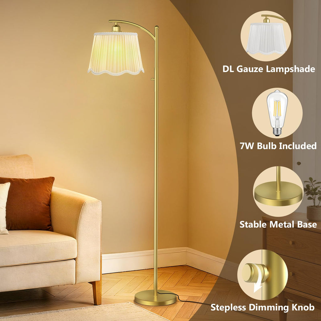 Thickened Gauze Shade Dimmable Arc Floor Lamps