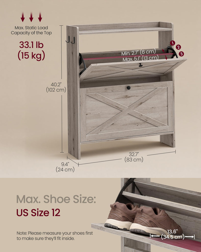 Narrow Shoe Storage Cabinet Organizer with 2 Flip Drawers