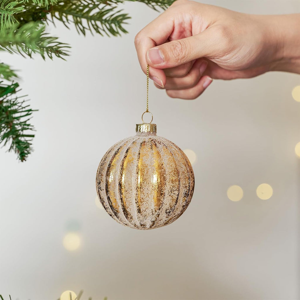 Gold Glass Christmas Ornaments, Hanging Ball Ornament Set